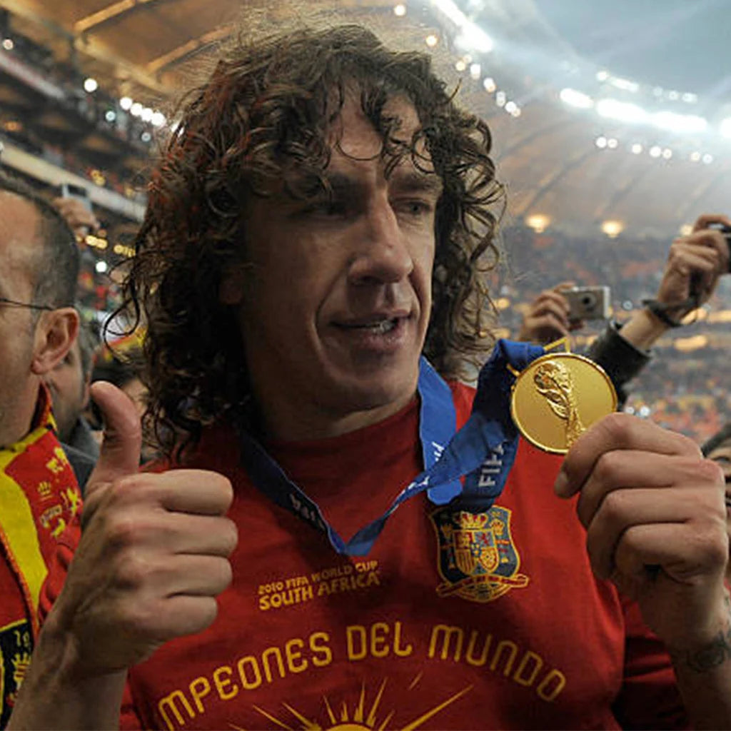 World Cup champion holding a prestigious gold medal