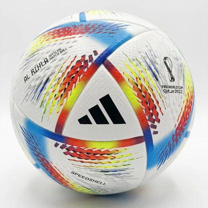 Close-up of Al Rihla soccer ball used in FIFA World Cup Qatar 2022