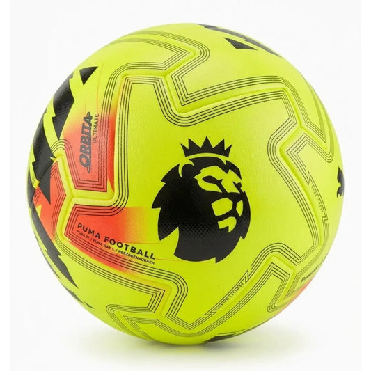 Premier League ball with colorful design resting on field