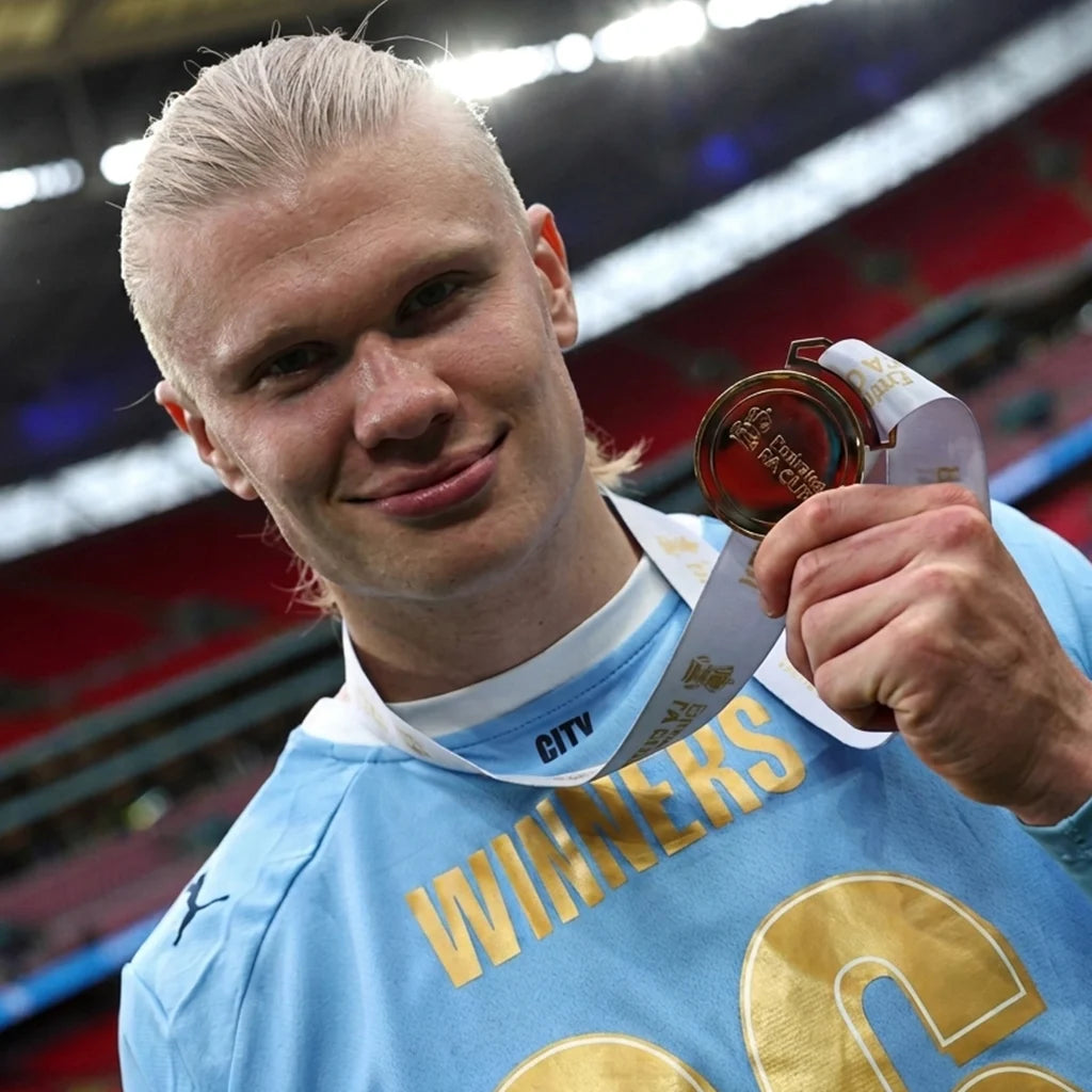 Football supporters receiving custom medals after tournament victory