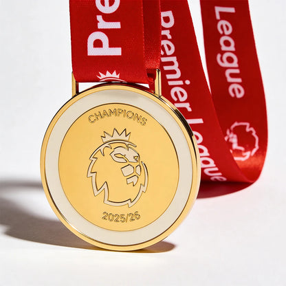 Arsenal 2025/26 Premier League champions fan medal design close-up