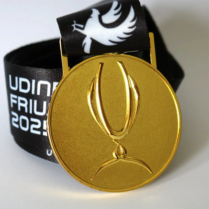Close-up view of the 2025 Super Cup medal awarded to the tournament champion