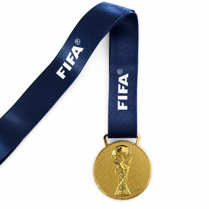 Spain 2010 winners medal with red and yellow ribbon, front view