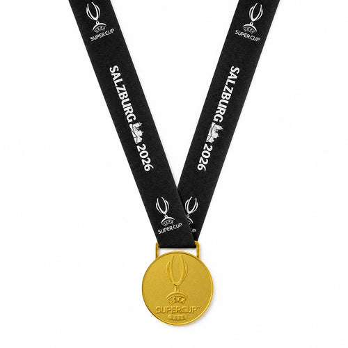 Médaille collector or Super Coupe 2026 PSG avec ruban satin noir