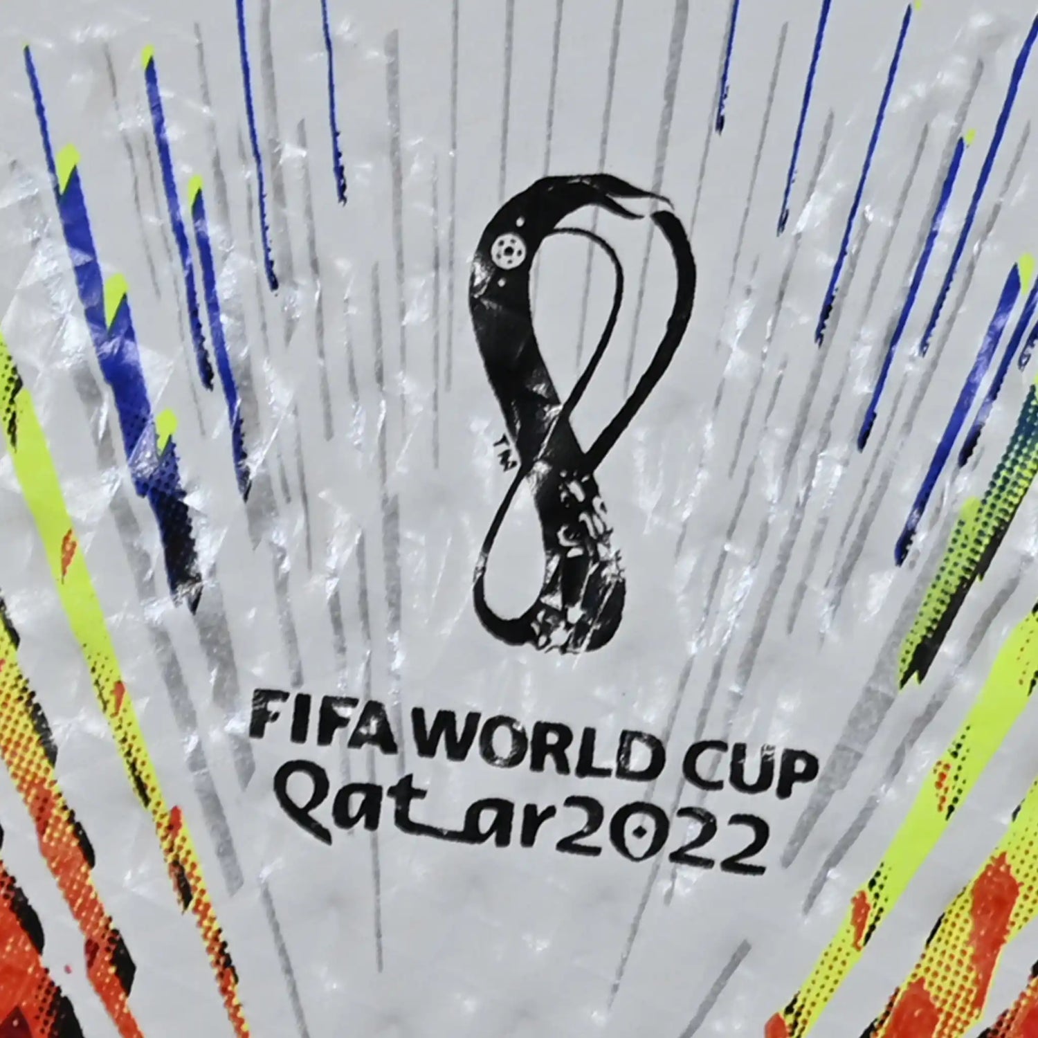FIFA World Cup Qatar 2022 al rihla ball with colorful patterns on a white background