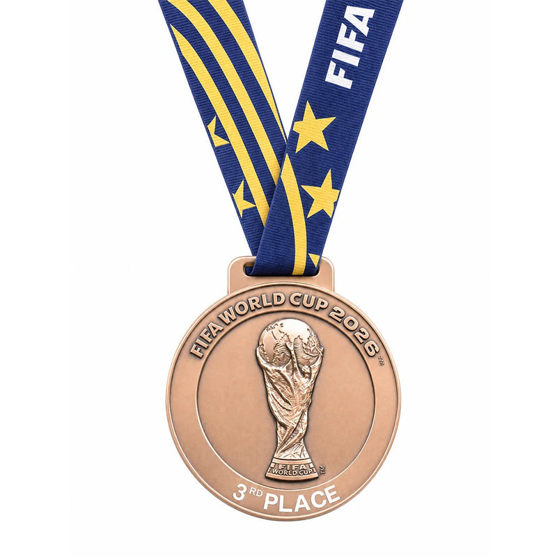 Official-style England World Cup 2026 bronze medal front view, first medal since 1966